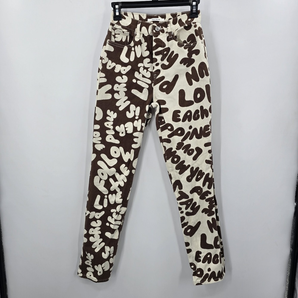 Pacsun Pants Juniors Size 22‎ Two Tone Brown Cream Printed Dad Jeans Love Peace